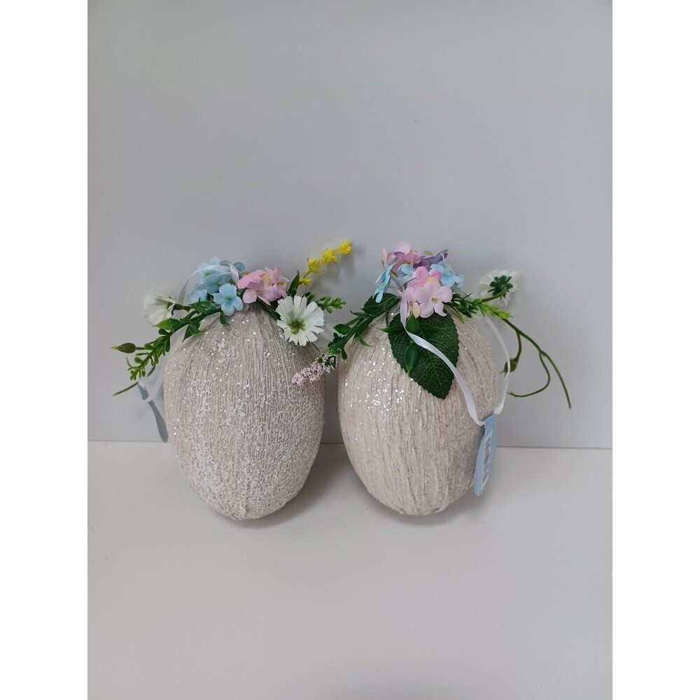 NEW Ashland Set of 2 Bunnies & Blooms Egg Ornament Easter Crafts